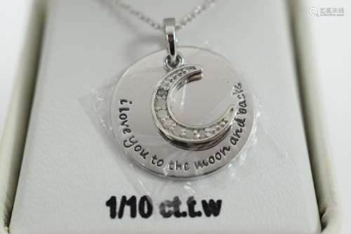 STERLING SILVER DIAMOND MOON PENDANT NECKLACE