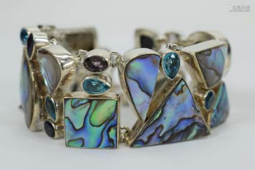 HEAVY STERLING SILVER & ABALONE SHELL BRACELET