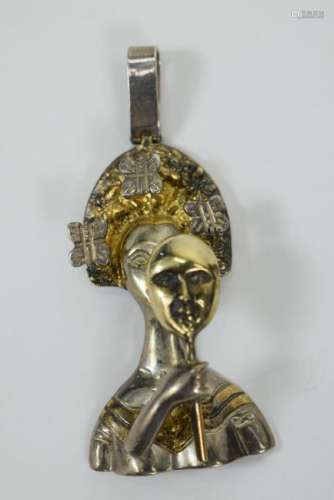 SERGIO BUSTAMANTE STERLING VERMEIL MASK PENDANT