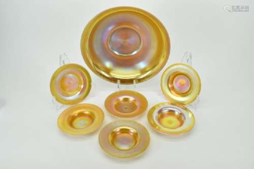 7pcs. STEUBEN IRIDESCENT AURENE CALCITE ART GLASS