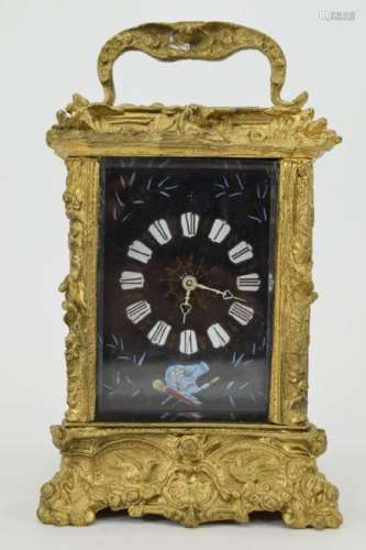 ANTIQUE CARRIAGE CLOCK WITH ENAMELED FACE