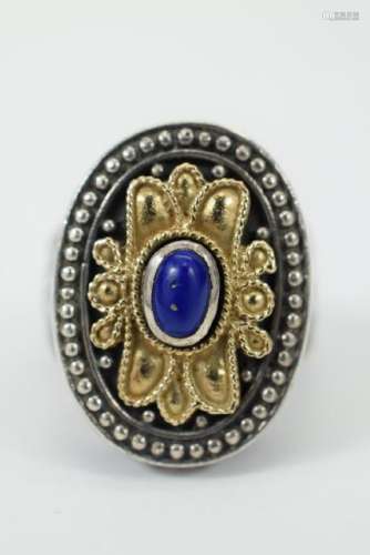 STERLING SILVER 14K LAPIS VINTAGE ABSTRACT RING