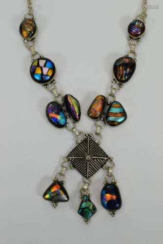 STERLING SILVER PYRAMID DICHROIC GLASS NECKLACE