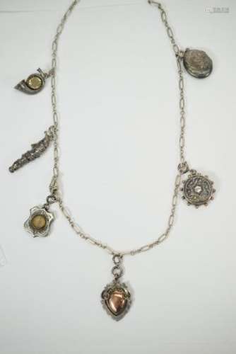STERLING VINTAGE CHARM NECKLACE WATCH FOB