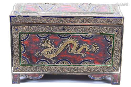 VINTAGE DRAGON POLYCHROME MIRRORED INLAY CHEST