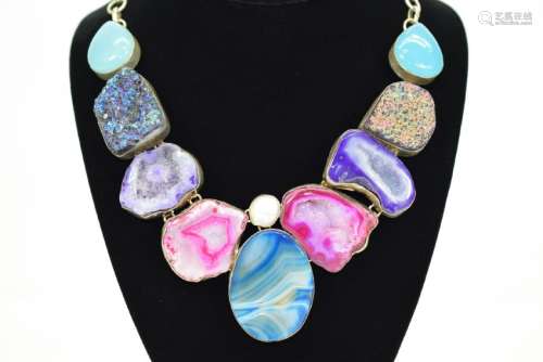 STERLING SILVER LARGE DRUZY AGATE NECKLACE