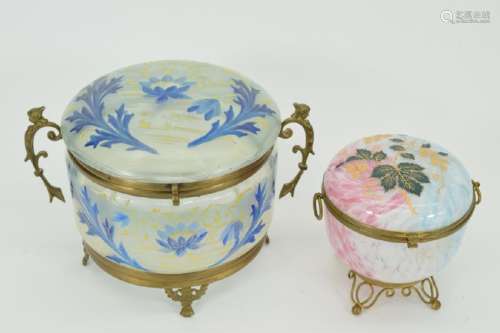 2 HAND PAINTED GLASS DRESSER BOXES