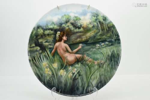 HAND PAINTED NUDE WOMAN ON PLATE SIGNED