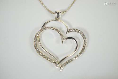 SILVER HEART AND RHINESTONE PENDANT NECKLACE