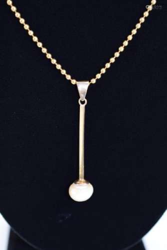 18K GOLD BEAD NECKLACE & PEARL PENDANT