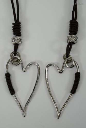 PAIR LEATHER & SILVER HEART NECKLACE & PENDANT