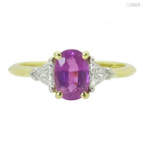 Tiffany & Co 18K Gold PT Pink Sapphire Diamond Ring