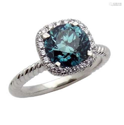 Fancy Blue Irradiated Diamond Platinum Ring Size 6