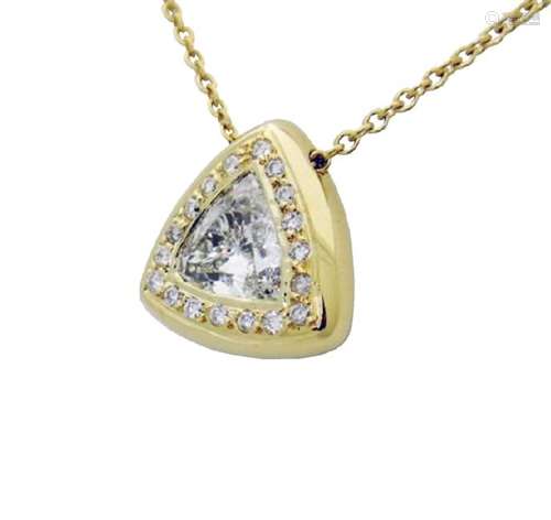 18K YELLOW GOLD 2CT TRILLION DIAMOND PENDANT NECKLACE