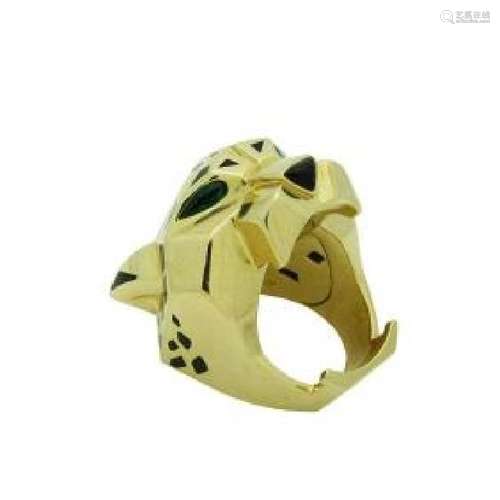 Panther De Cartier 18k Yellow Gold Onyx Peridot Ring