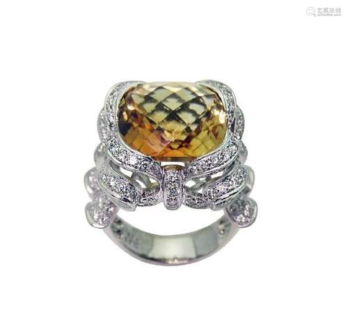 18K Gold Citrine & 1.95 TCW Diamond Ring size 5.75