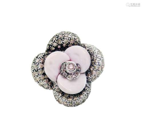 18K White Gold Diamond & White Ceramic Flower Ring