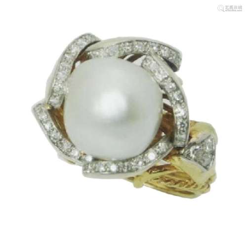 Mauboussin 13mm Pearl 1.00ct Diamonds 18k Gold Ring