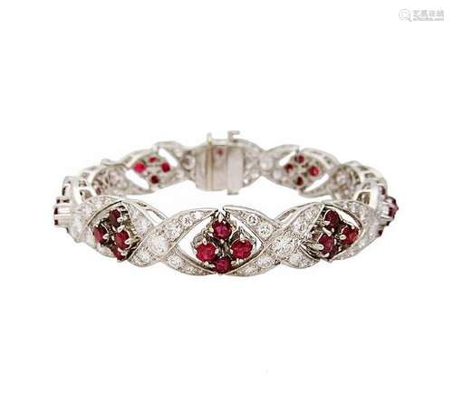 Vintage Platinum .8 TCW Diamond & Ruby Bracelet