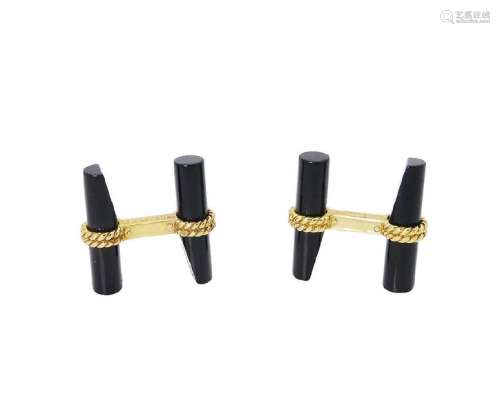 Van Cleef & Arpels 18k Yellow Gold Black Onyx Cufflinks