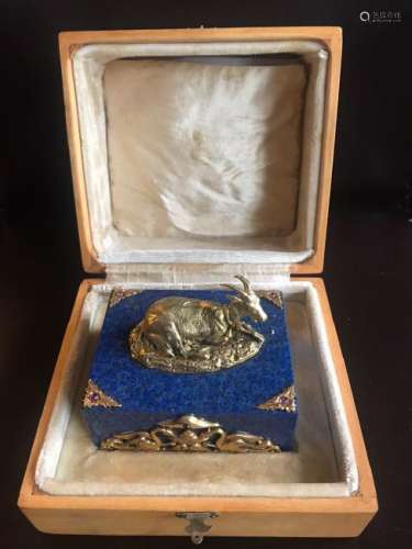 RUSSIAN LARGE GOAT SILVER LAPIS BOX WITH STONES
