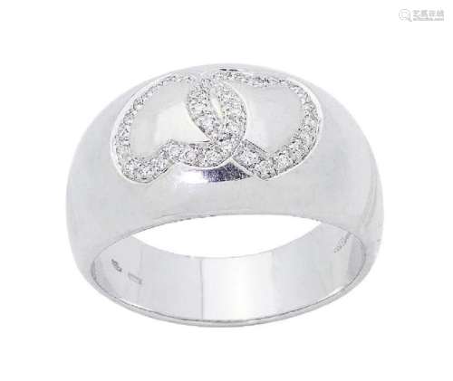 Leo Pizzo 18k White Gold Double Heart Diamond Wide Band