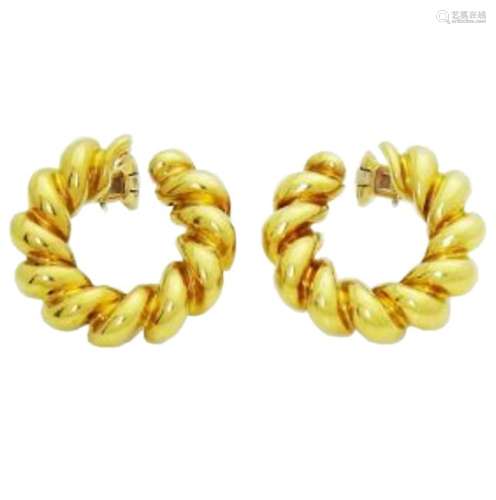 Estate Cartier 18k Yellow Gold Clip On Hoop Earrings