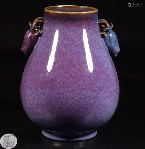 A KILN GLAZE DEER HEAD EAR ZUN VASE