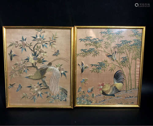 PAIR FLORAL&BIRD YUE EMBROIDERY SCREEN