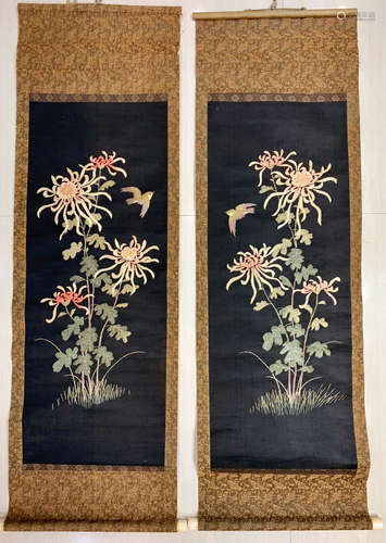 PAIR BIRD AND FLORAL PATTERN EMBROIDERY