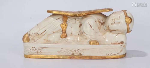 A DING YAO WHITE GLAZE GILT SILVER PILLOW