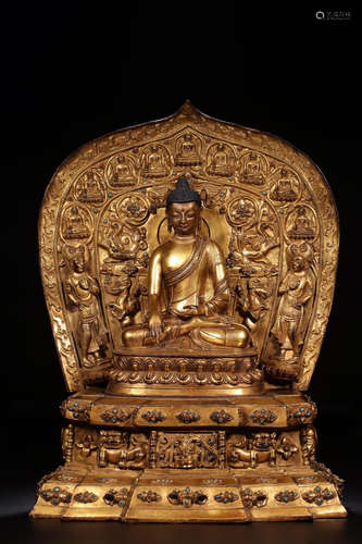 A GILT BRONZE CASTED AMITABHA BUDDHA