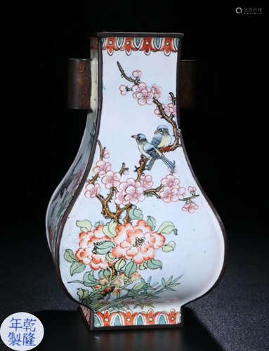 A BRONZE CASTED ENAMELED GLAZE FLORAL VASE