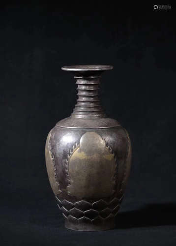 A GILT SILVER BAMBOO SHAPED NECK VASE