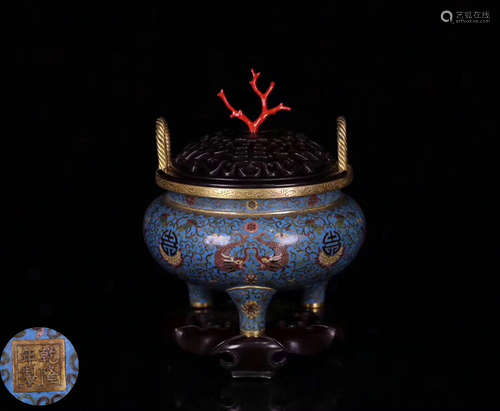 A CLOISONNE COPPER TRIPOD CENSER