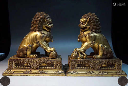 PAIR BRONZE LIONS SHAPED STATUES