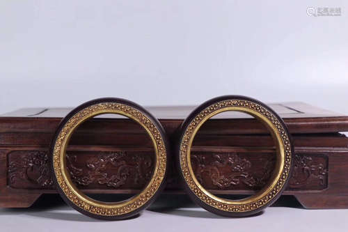 PAIT GILT SILVER DECORATED ZITAN WOOD BANGLES