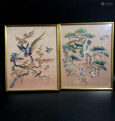 PAIR FLORAL&BIRD YUE EMBROIDERY SCREEN