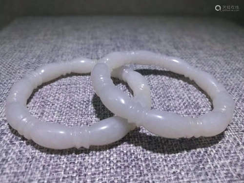 PAIR HETIAN JADE CARVED BANGLES