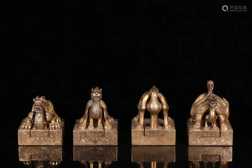 SET OF FOUR AUSPICIOUS BEAST SHAPED SEALS