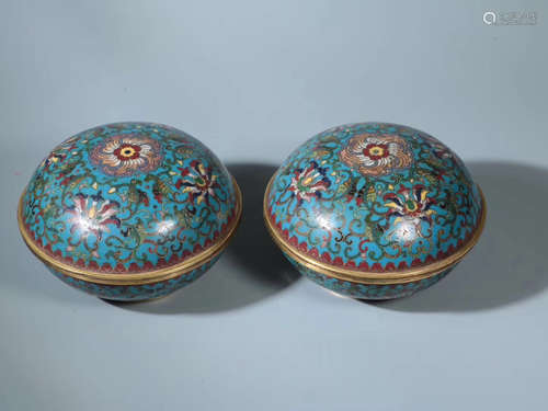 PAIR CLOISONNE FLORAL PATTERN BOXES