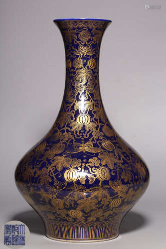 A BLUE GLAZE GILD MELON PATTERN VASE