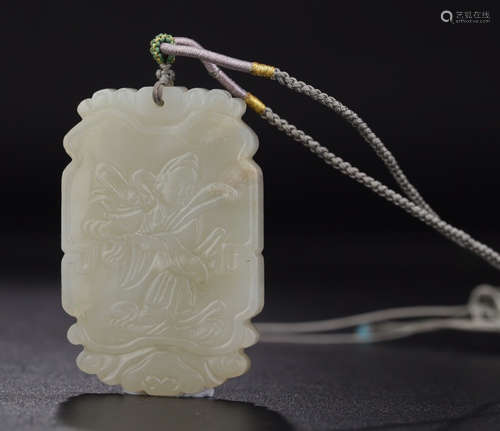 A HETIAN JADE CARVED FIGURE PATTERN PENDANT