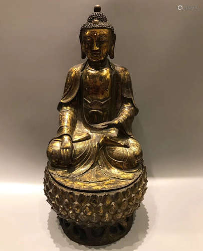 A GILT BRONZE SAKYAMUNI BUDDHA