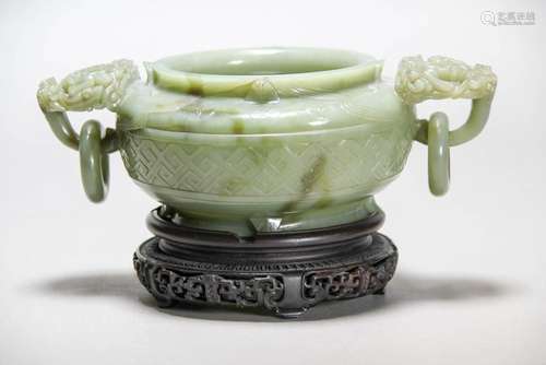 A CELADON JADE MARRIAGE BOWL, 18/19TH CENTURY