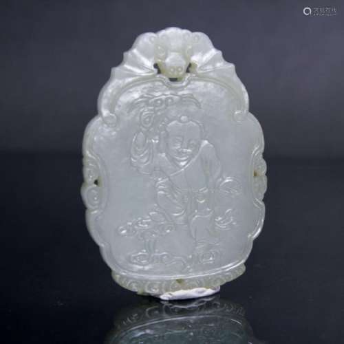 A ' FIGURE' WHITE JADE PENDANT, QING DYNASTY