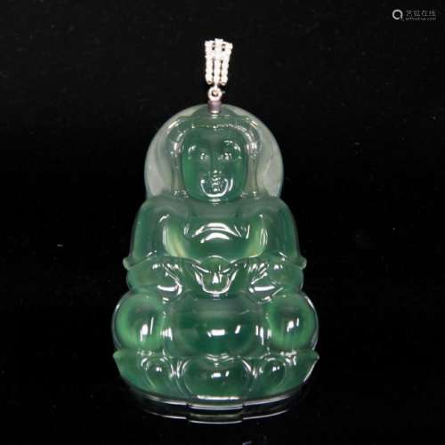 A JADEITE GUANYIN & DIAMOND PENDANT, GIA CERTIFIED