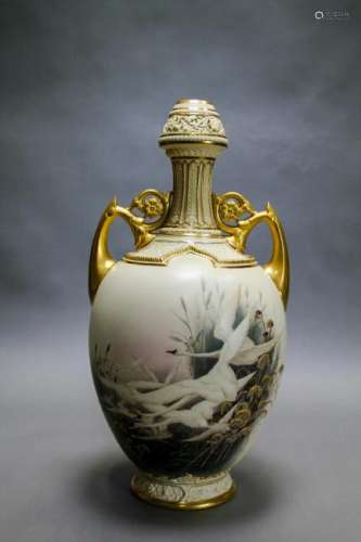 A ROYAL WORCESTER VASE PAINTED BY CHARLES