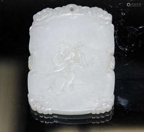 A 'FIGURE' LOW RELIEF WHITE JADE, QING DYNASTY