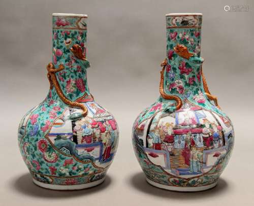 A PAIR OF FAMILLE ROSE 'FIGURAL' VASES